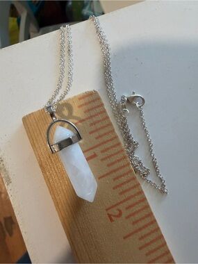 Silver White Crystal Point Pendant Necklace - Women's Jewelry